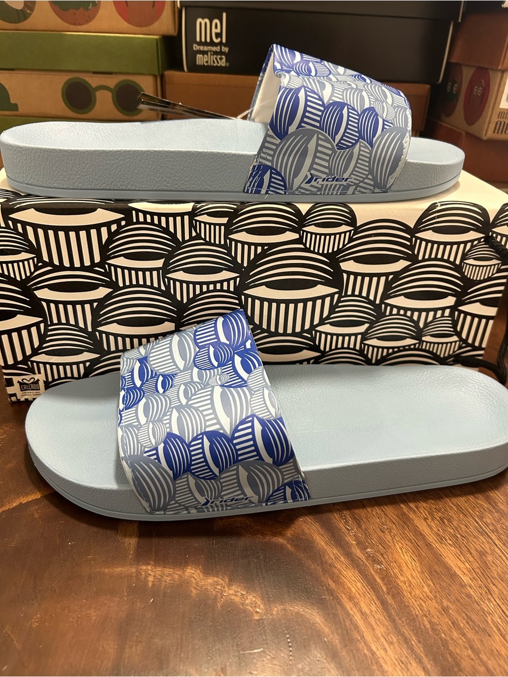 Rider Ahole Sniffs Glue Slide Sandals  Blue nwt